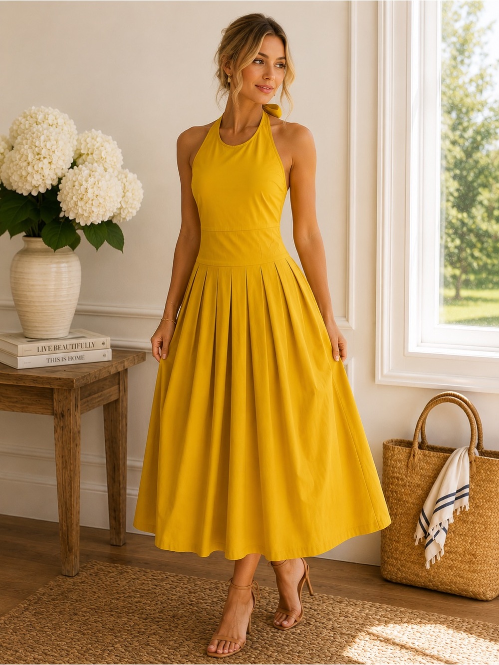 MaxMara Halter Midi Dress in Mustard